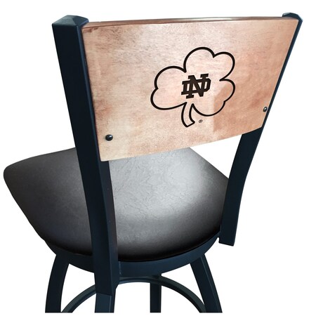 Holland Bar Stool Co 36" Blk Wrinkle Notre Dame Shamrock Swivel Bar Stool, Engraved Back L03836BWMedMplAND-ShmBlkVinyl